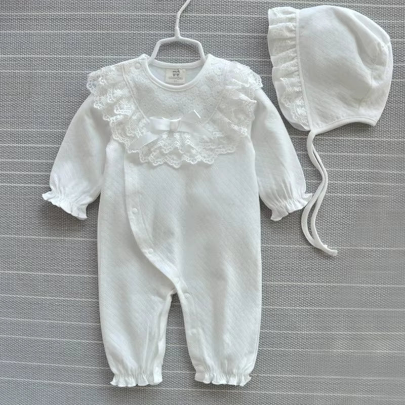 Princess Cotton Newborn Baby Girl Clothes Lace Bow Jumpsuit Spring Autumn Infant Girls Clothing Sets Bodysuit+ Hats