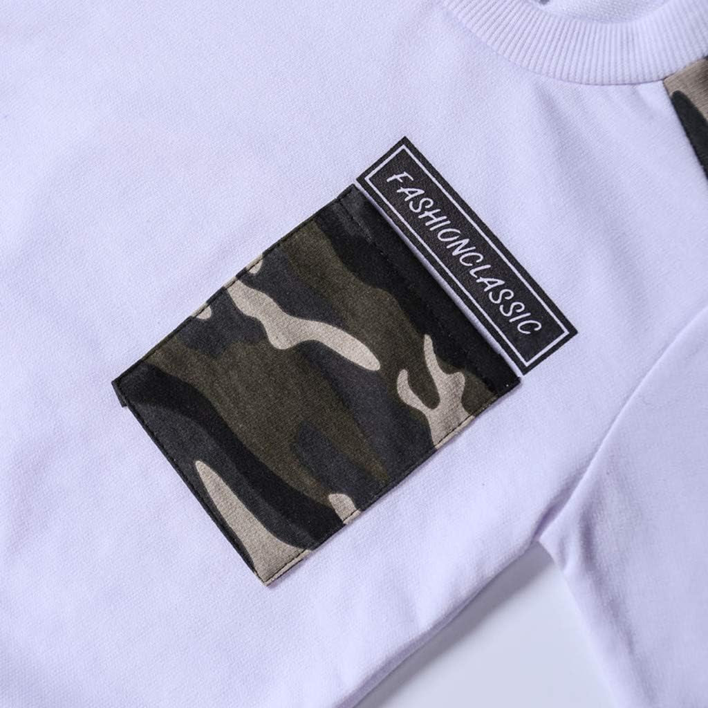 Clothing Sets for Boys 2PCS Kids Letter Tops Set Teen Camouflage Pants Outfits Boys Baby Tracksuit (White, 7-9 Years)