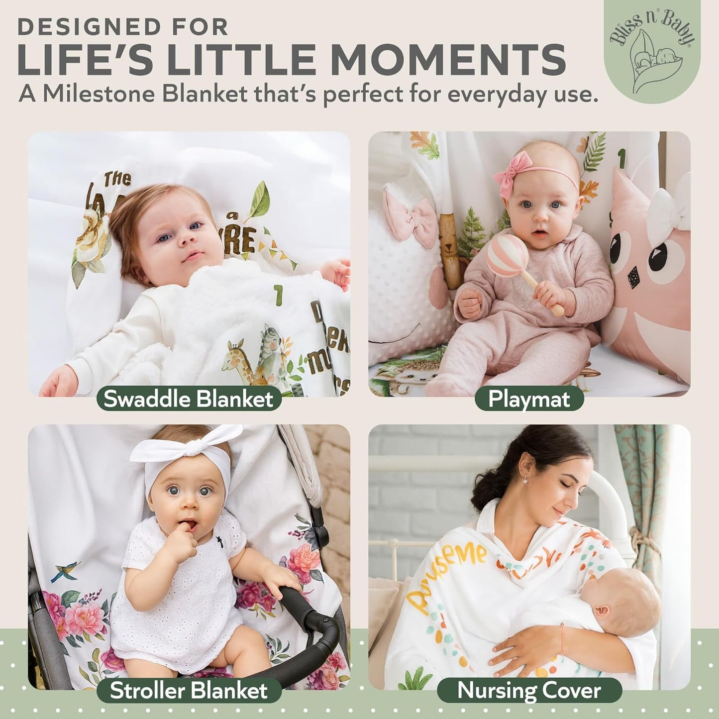 Monthly Milestone Blanket for Baby Girl - 60"X40" - Wrinkle Free Newborn Age Month Blanket with Growth Chart - Washable & Dryable - W/Frames & Cotton Bib - Boho Theme