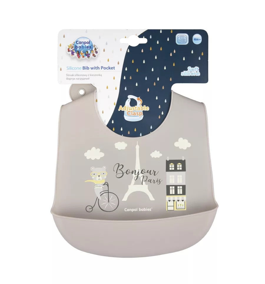 Canpol Babies Premium Silicone Pocket Bib - Bonjour Paris Navy Beige Collection