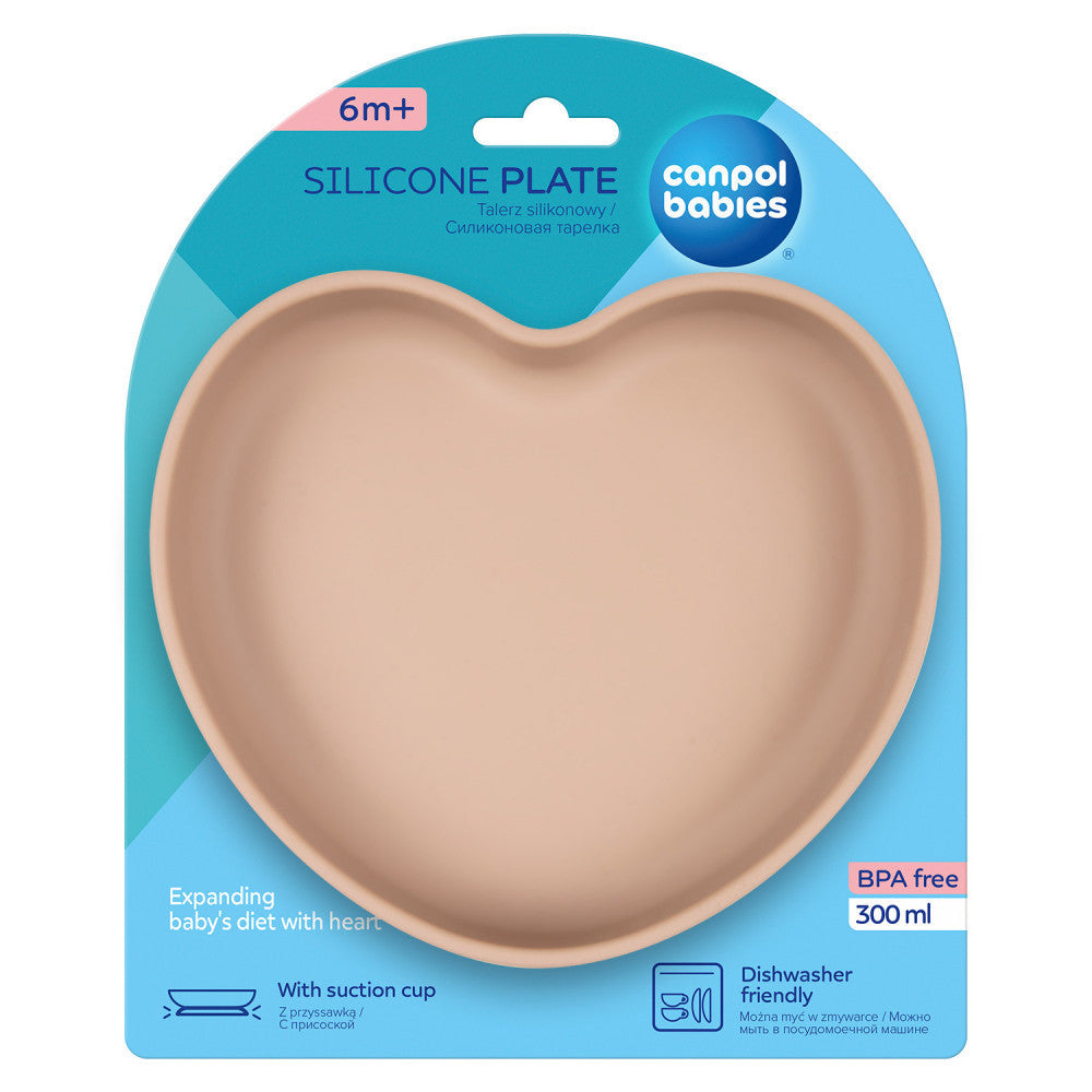 Canpol Babies Premium Heart-Shaped Silicone Plate with Suction Cup - Beige Elegance