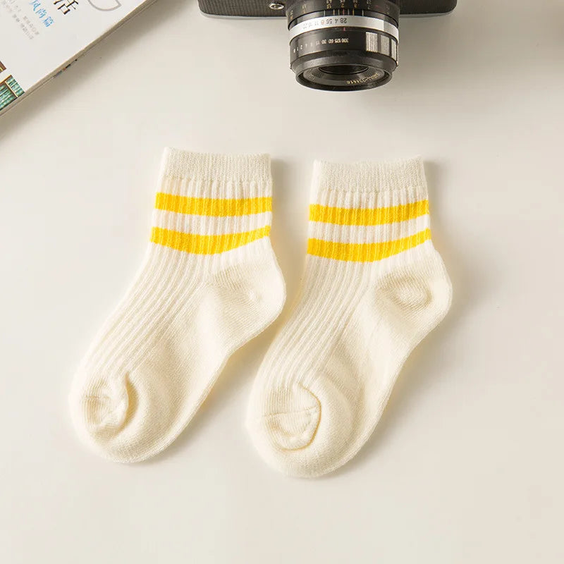 Cotton Children Socks Kids Socks Stripe Boys Girls White School Socks Sport Basketball Athletic Meias Coloured 2 Stripes 1-8 Y
