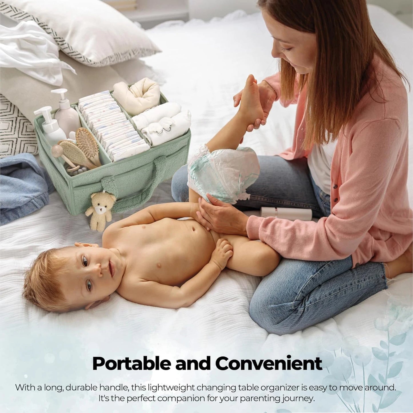 Baby Diaper Organizer Caddy for Changing Table, Nursery Storage Baby Basket, Portable Car Diaper Caddy Basket, Baby Shower Gifts