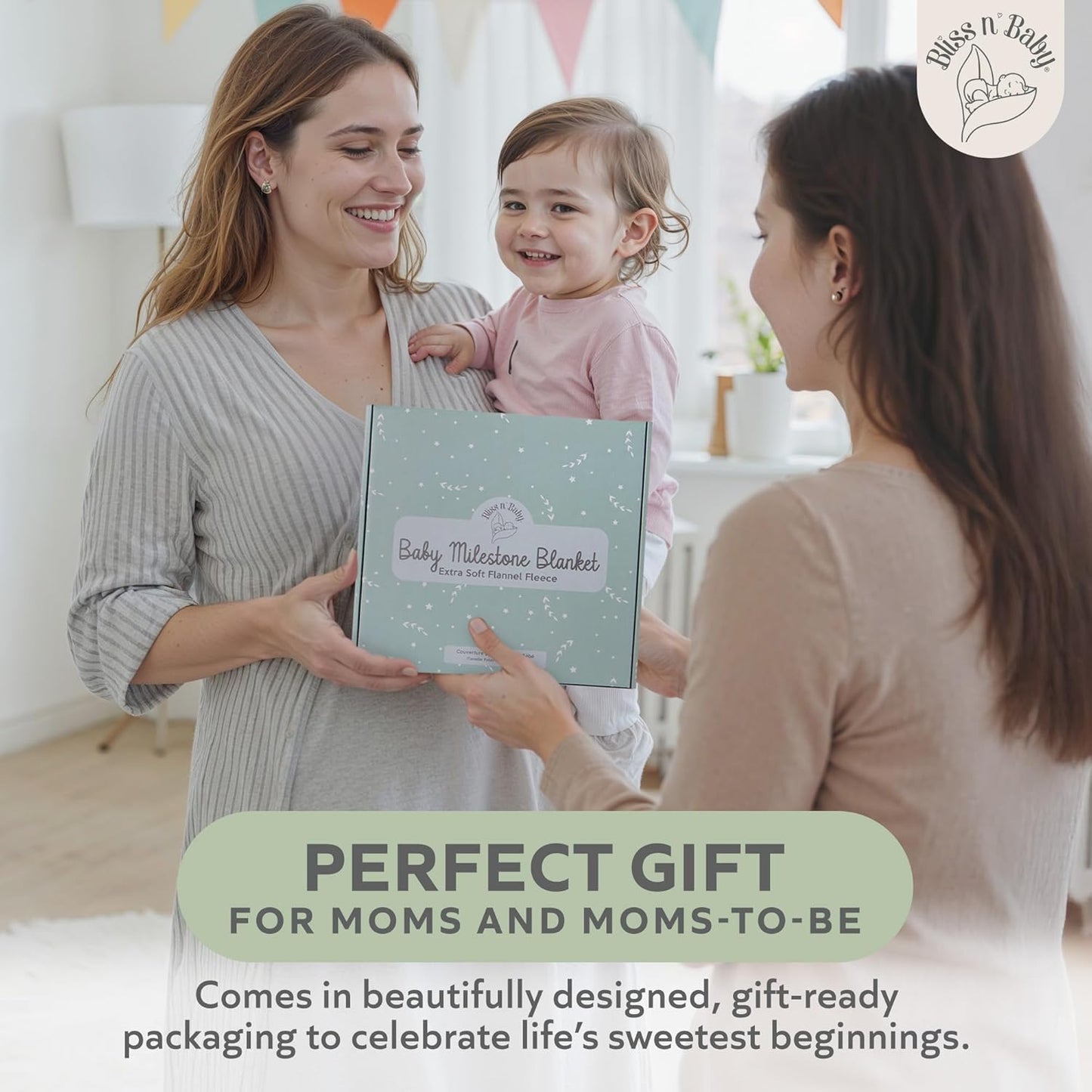 Monthly Milestone Blanket for Baby Girl - 60"X40" - Wrinkle Free Newborn Age Month Blanket with Growth Chart - Washable & Dryable - W/Frames & Cotton Bib - Boho Theme