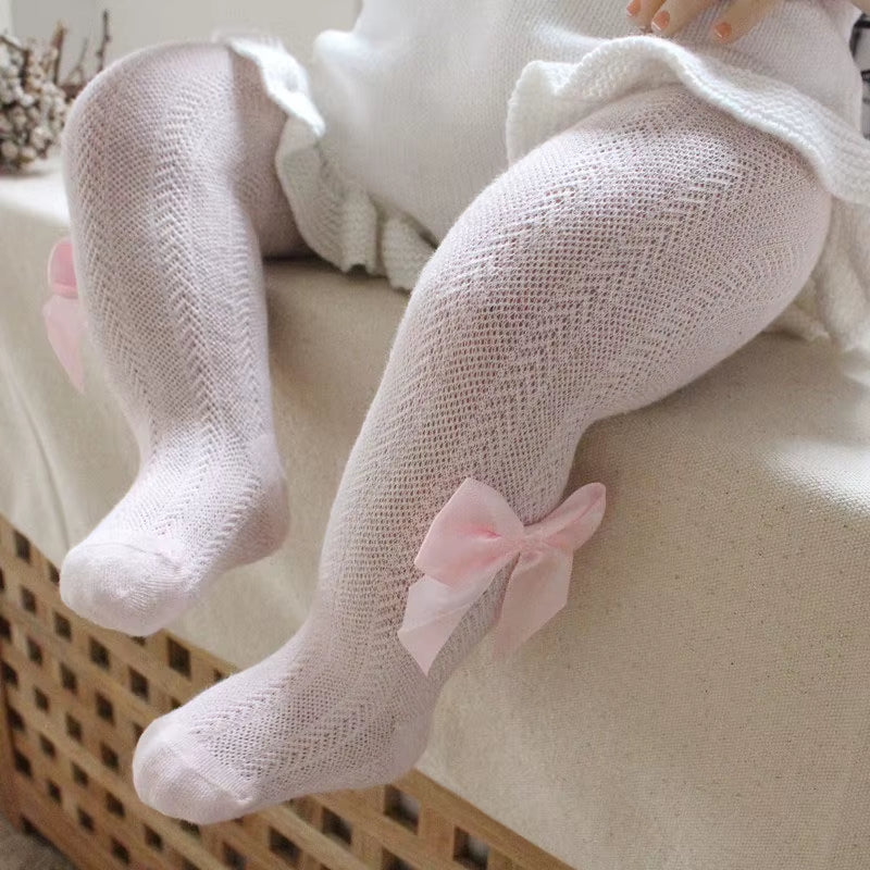 Summer Mesh Baby Girl Tights Cute Bows Solid Color Infant Toddler Pantyhose Breathable Soft Cotton Stockings Baby Girl Clothes