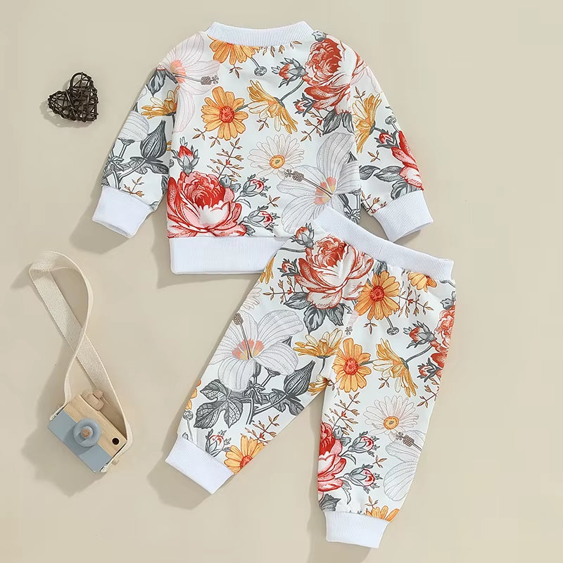 2024-05-23  Toddler Girls Fall Outfits Floral Print Long Sleeve Sweatshirt and Elastic Sweatpants Set Baby Clothes