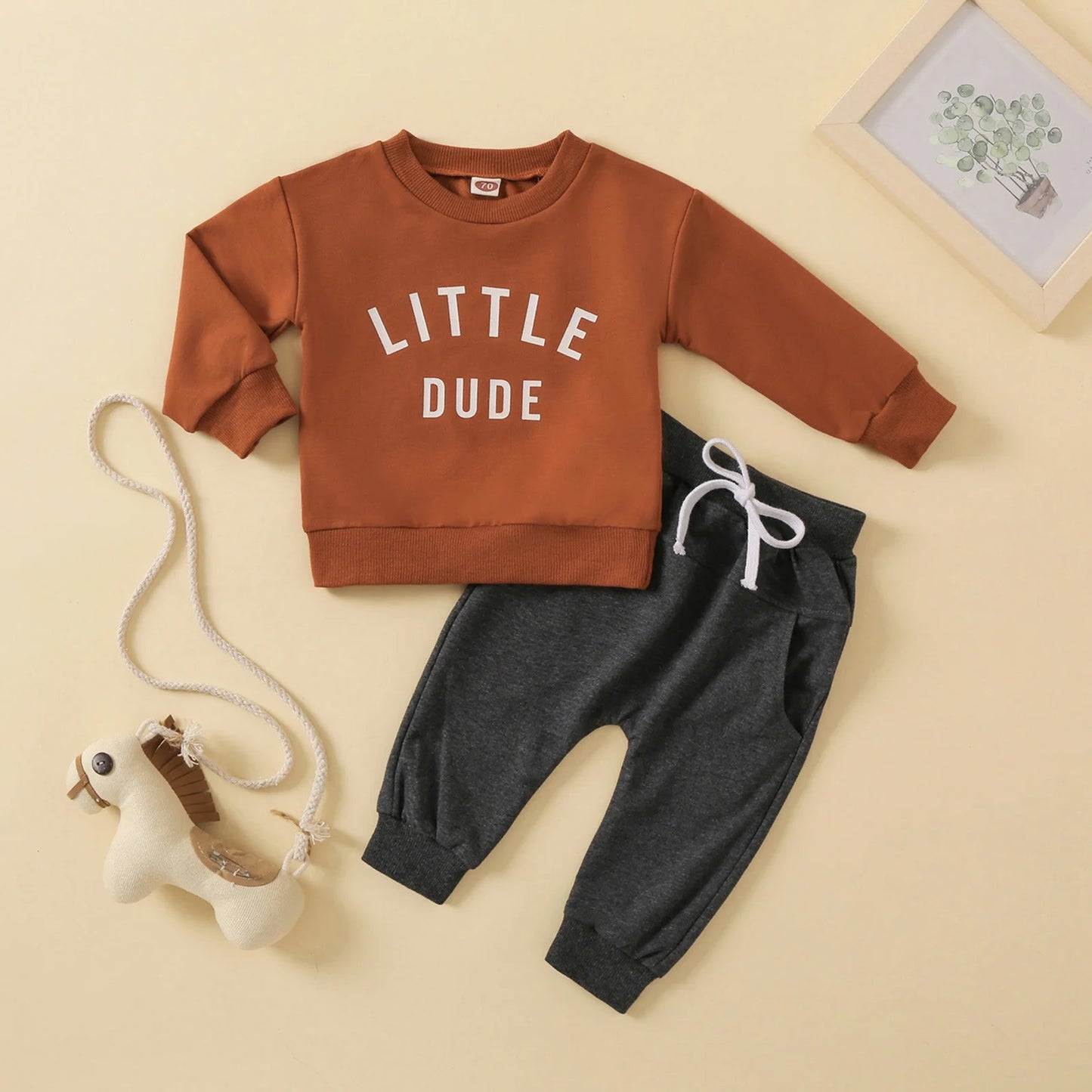 Baby Boy Outfits Toddler Boy Clothes 2T Toddler Baby Boy Fall Winter Clothes Letter Print Long Sleeve Sweatshirt Pullover Tops + Joggers Pants Outfit Set Brown 12-18 Months