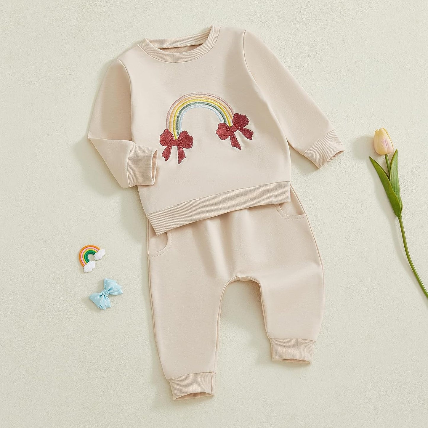 Newborn Baby Girls Clothes Cotton Suit Cute Baby Kid Infant Toddler Play Wear Rainbow Outfits