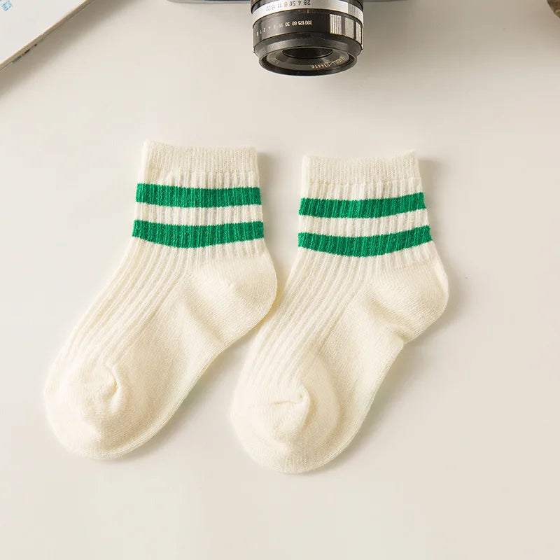 Cotton Children Socks Kids Socks Stripe Boys Girls White School Socks Sport Basketball Athletic Meias Coloured 2 Stripes 1-8 Y