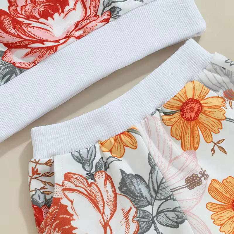 2024-05-23  Toddler Girls Fall Outfits Floral Print Long Sleeve Sweatshirt and Elastic Sweatpants Set Baby Clothes