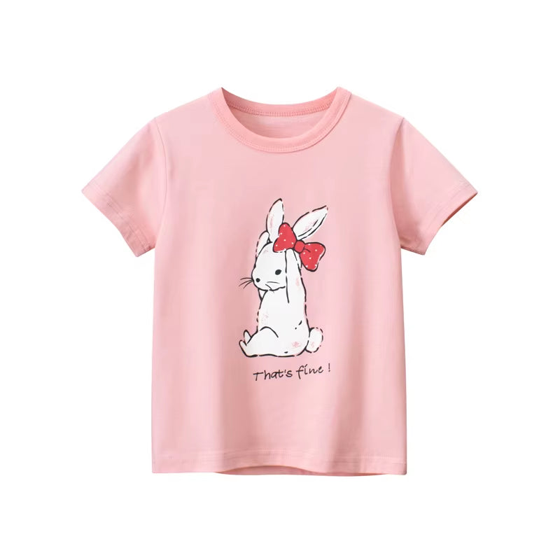2025 Summer Children Short Sleeve T-Shirts for Girl Printed Bear Baby Girl Top 2-8 Years Baby Girl T Shirts Toddler Girl Clothes