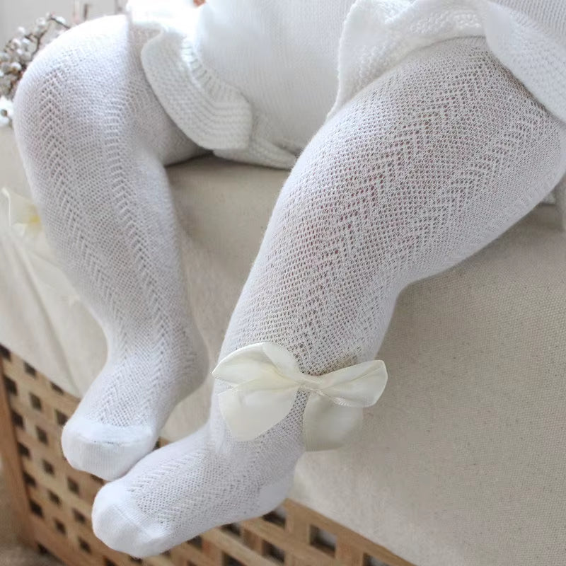 Summer Mesh Baby Girl Tights Cute Bows Solid Color Infant Toddler Pantyhose Breathable Soft Cotton Stockings Baby Girl Clothes