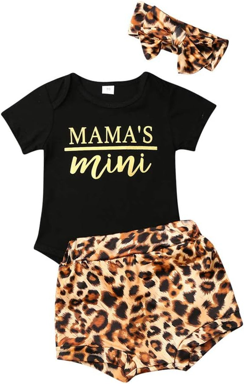 Newborn Baby Girl Cotton Ruffled Short Sleeve Bodysuit Tops + Floral Shorts Baby Girl Clothes Set (A Black Mama'S Mini, 0-3M)