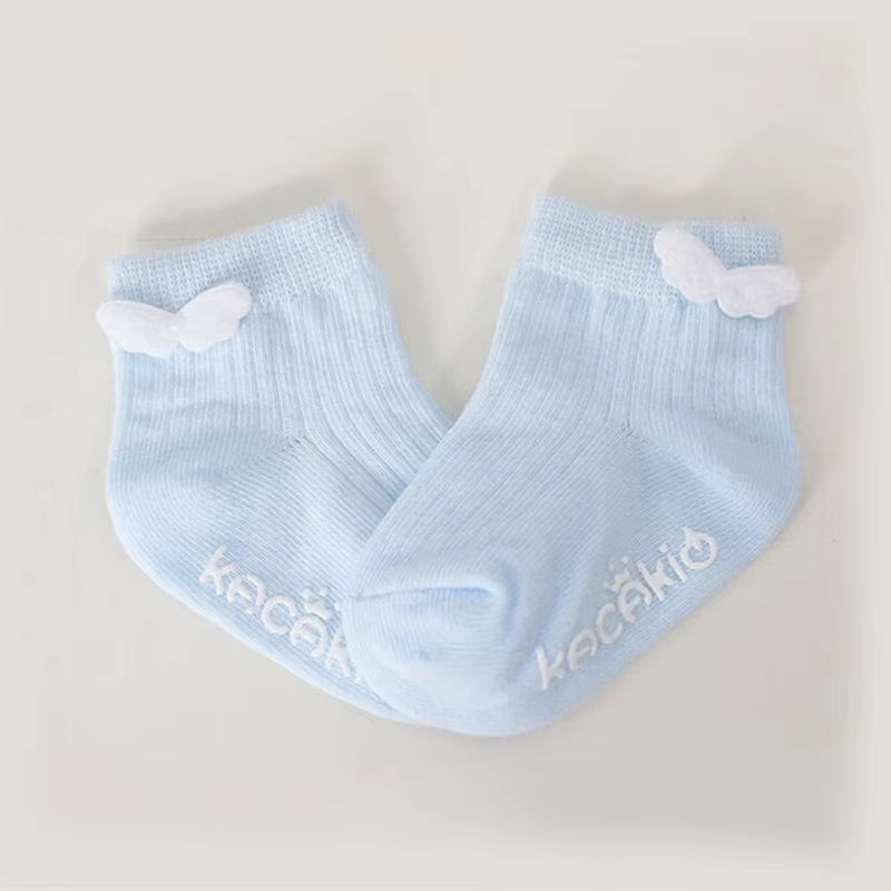 Cute Baby Socks Cotton Non Slip Baby Angel Wing Socks Little Boys Girls Kids Princess Crew Socks White Pink Blue Birthday Funny