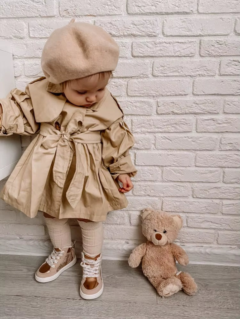 Fashion Baby Coat with Belt Cotton Autumn Spring Baby Girl Clothes Solid Color Infant Jacket Baby Girl Coat 2 Colors