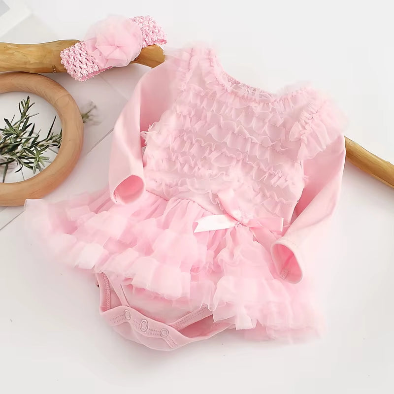 Ruffles Baby Girl Party Dress Autumn Long Sleeve Kids Girls Lace Princess Dresses for Newborn Clothing Sets