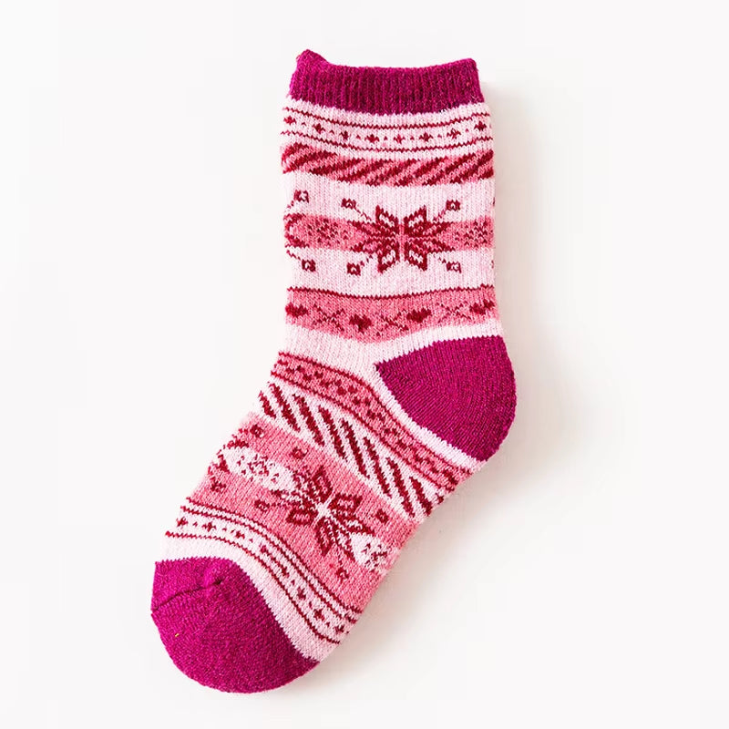 Children Winter Wool Socks Fair Isle Jacquard Weave Pattern Socks for Boys Girls Warm Thick Socks Kids Christmas Footwear Baby