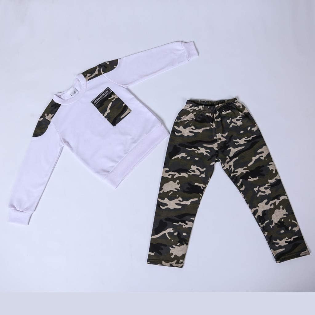 Clothing Sets for Boys 2PCS Kids Letter Tops Set Teen Camouflage Pants Outfits Boys Baby Tracksuit (White, 7-9 Years)
