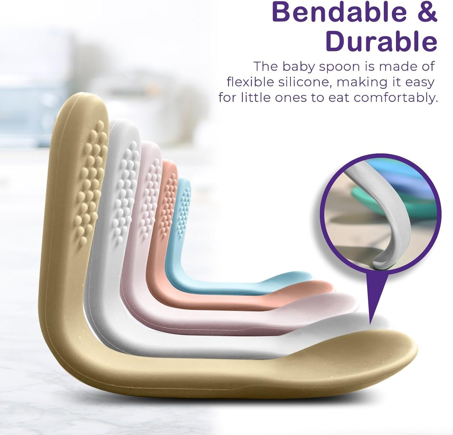 Silicone Baby Spoon Self Feeding Utensil First Stage Infant Feeding Spoon - Soft & Gentle on Gums - BPA Free Set (Pastel3)