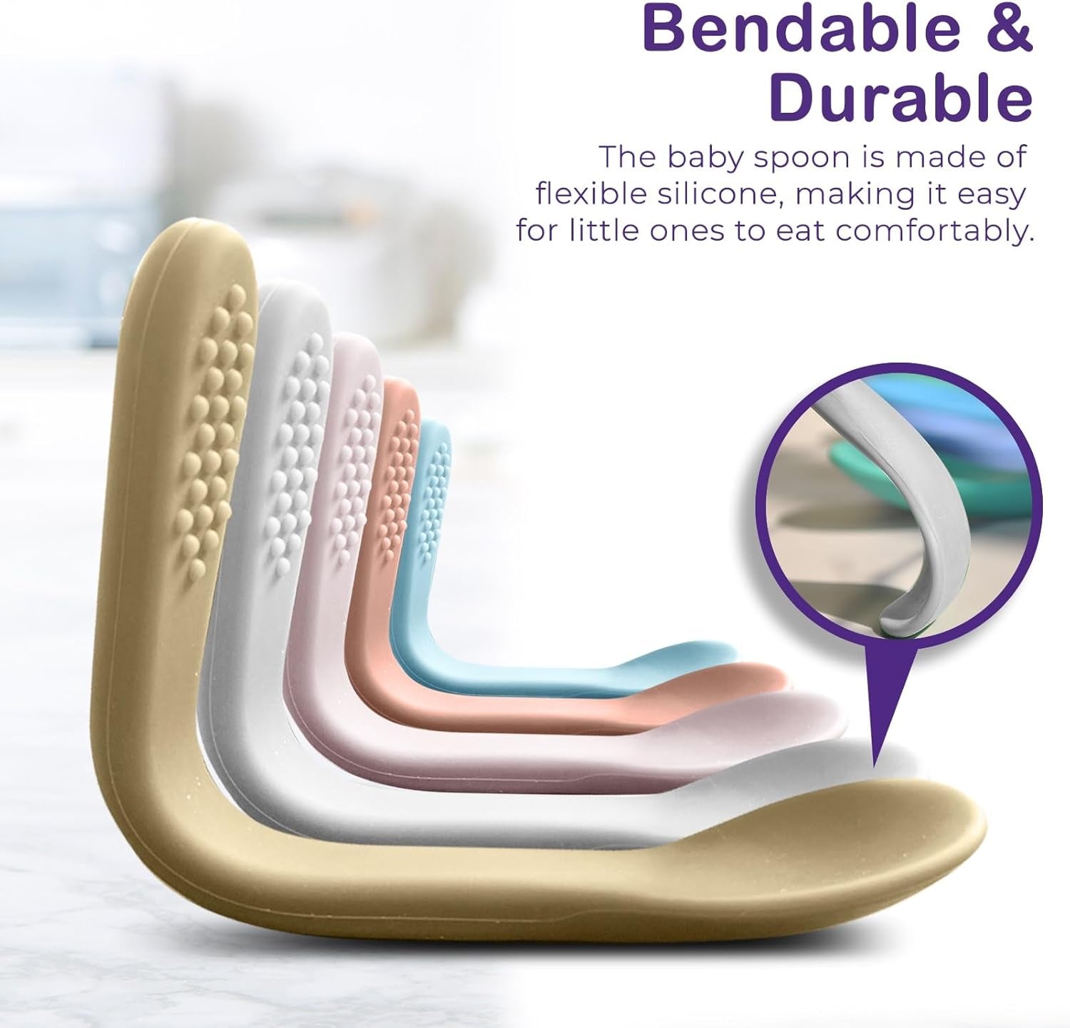 Silicone Baby Spoon Self Feeding Utensil First Stage Infant Feeding Spoon - Soft & Gentle on Gums - BPA Free Set (Pastel3)