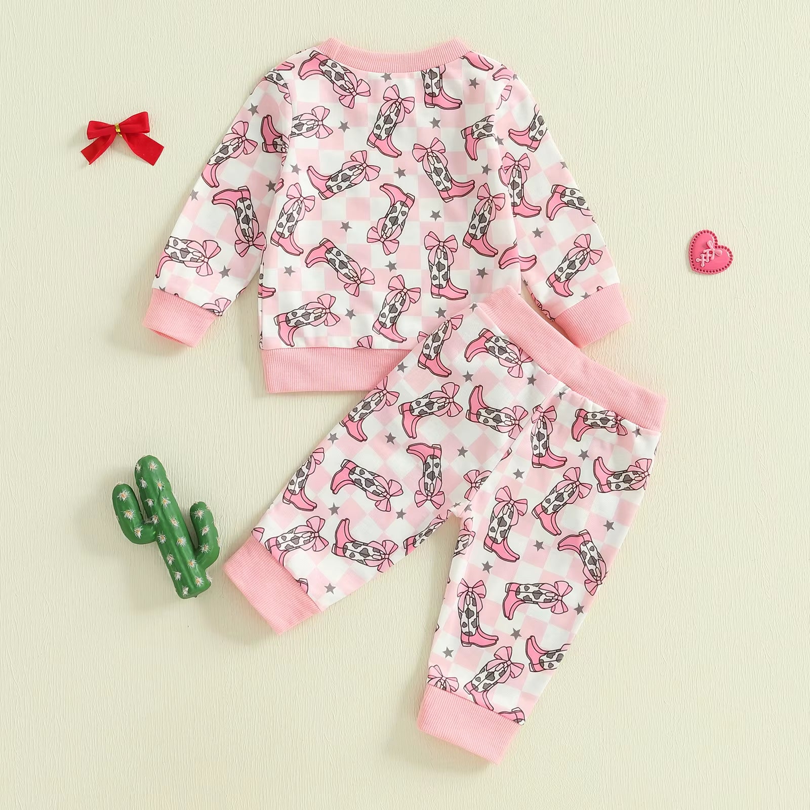 2025-05-23  Toddler Girls Western Outfits Boot Plaid Print Long Sleeve Sweatshirt and Elastic Pants Set Baby Clothes