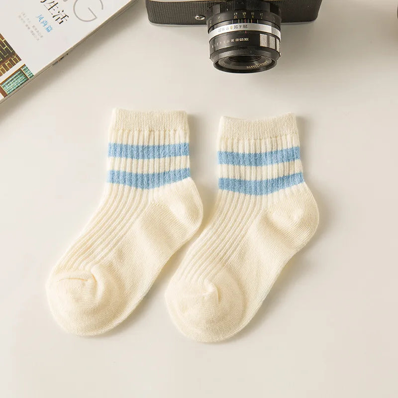 Cotton Children Socks Kids Socks Stripe Boys Girls White School Socks Sport Basketball Athletic Meias Coloured 2 Stripes 1-8 Y