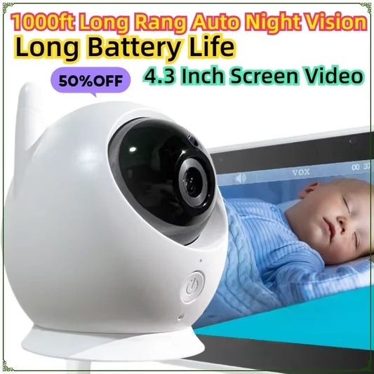 Baby Monitor with Camera and Audio 1000Ft Long Rang Auto Night Vision Baby Monitor with Long Battery Life 4.3 Inch Screen Video