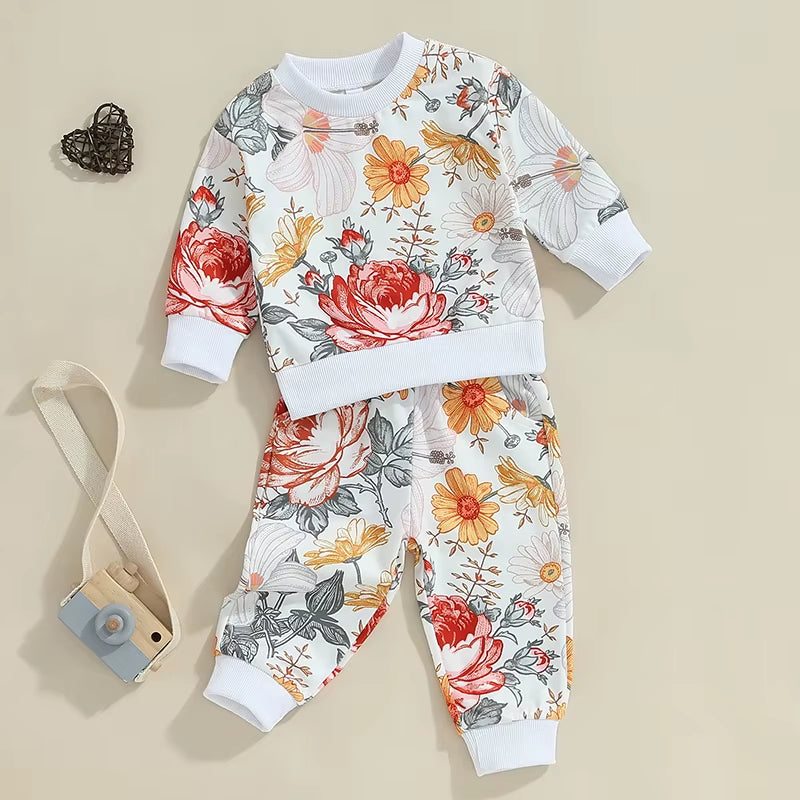 2024-05-23  Toddler Girls Fall Outfits Floral Print Long Sleeve Sweatshirt and Elastic Sweatpants Set Baby Clothes