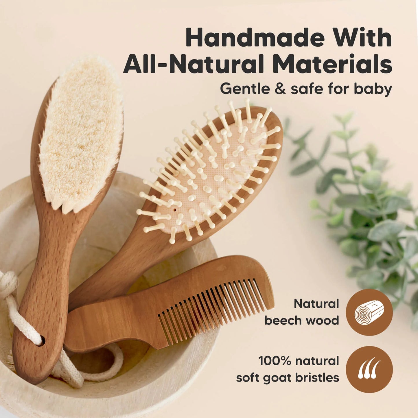 Baby Hair Brush and Comb Set (Dark Walnut)