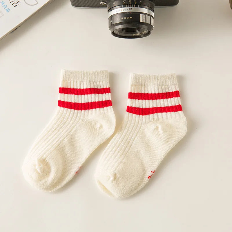 Cotton Children Socks Kids Socks Stripe Boys Girls White School Socks Sport Basketball Athletic Meias Coloured 2 Stripes 1-8 Y