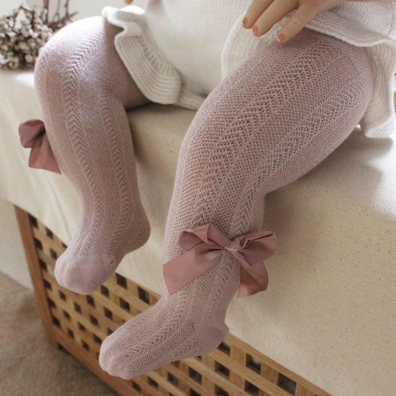 Summer Mesh Baby Girl Tights Cute Bows Solid Color Infant Toddler Pantyhose Breathable Soft Cotton Stockings Baby Girl Clothes
