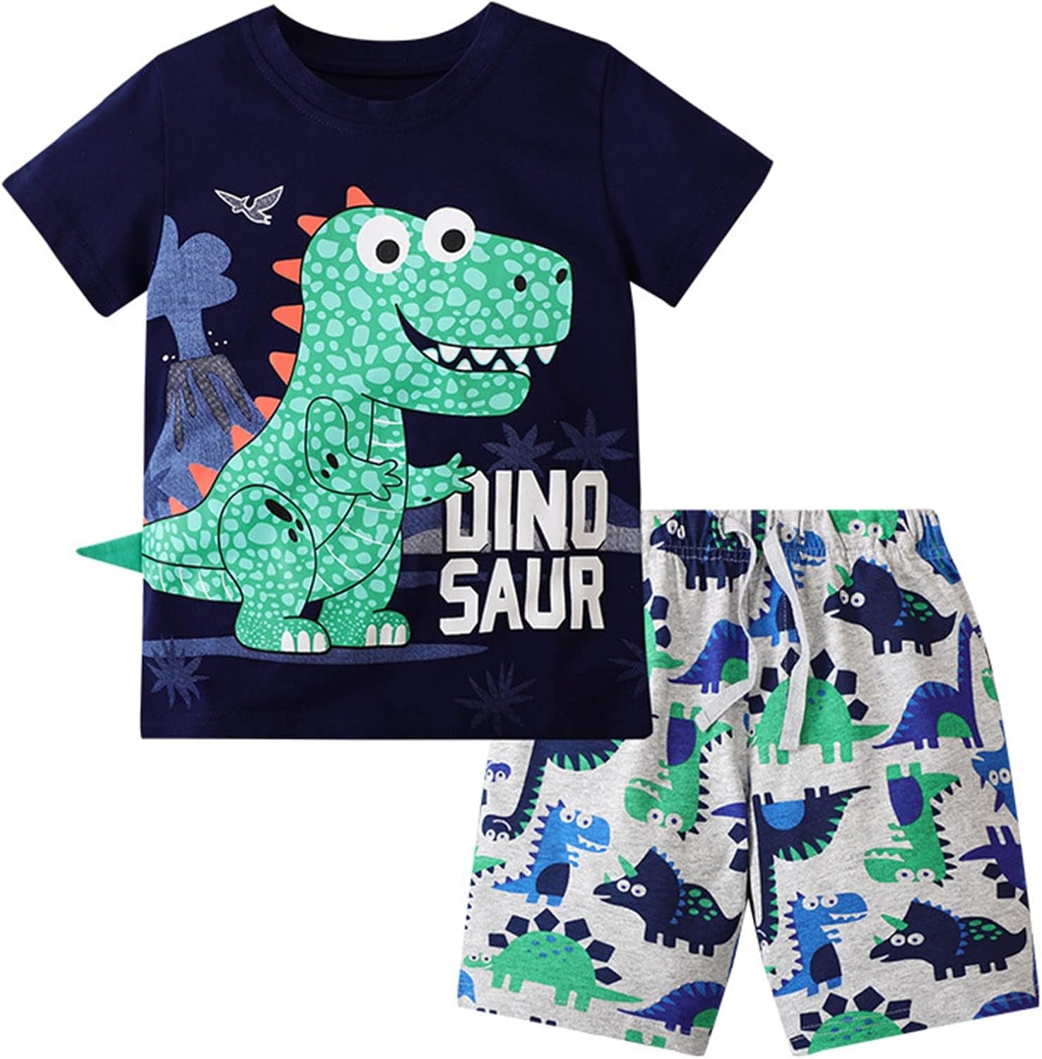 2023 Toddler Kids Boys Summer Short Sleeve Dinosaur T Shirts Tops Shorts Outfits Clothes Set 2 to 7 (2-Black, 2-3 Years)