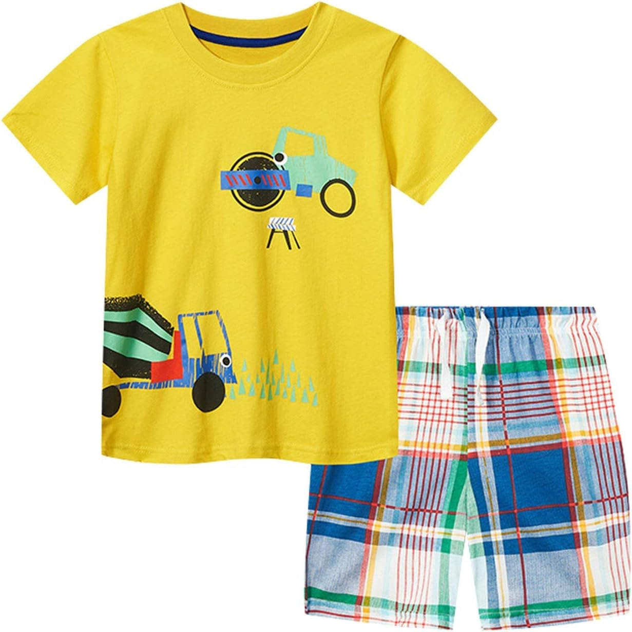 Cute Children Clothes Set 1 to 7 Years Summer Boy'S Short Sleeve Shorts Car Pattern Two Piece (Yellow, 4-5 Years)
