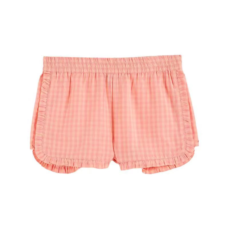 Printed Kids Pleated Blouse Top Shorts Set 2025 Summer EM Brand Embroidery Girl Princess Dress Denim Overalls Pant Children Set