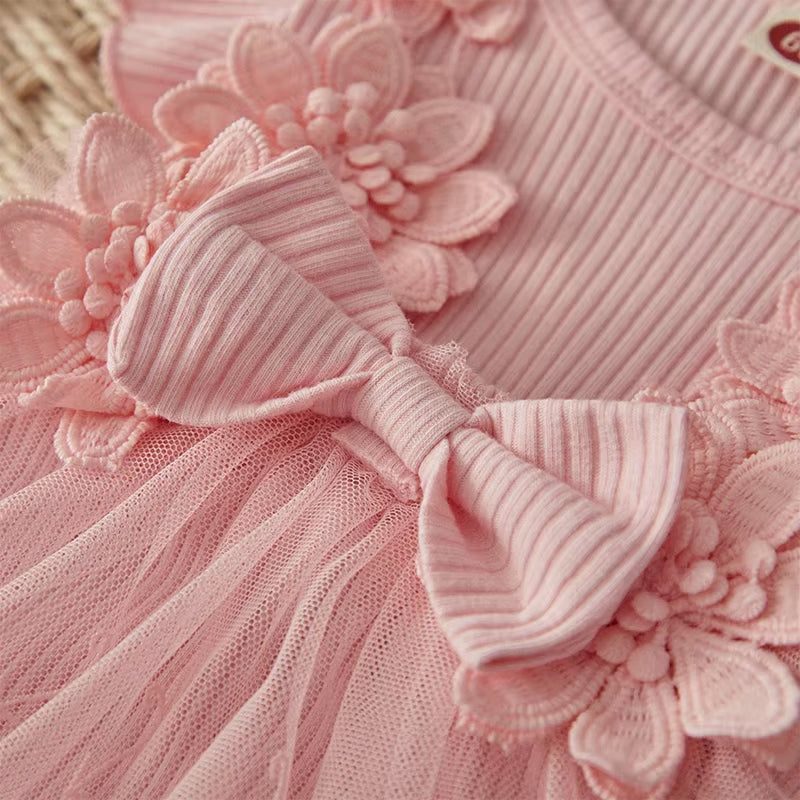 Baby Girl 2 Piece Outfits Mesh Lace Patchwork Ruffle Romper Dress and Headband Cute Fashion Summer Clothes