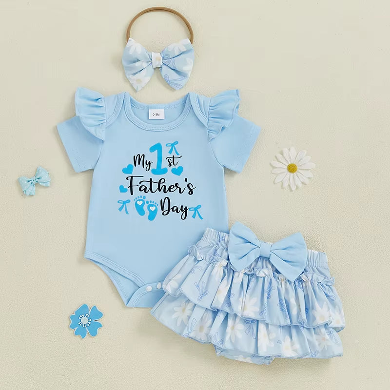 Daddy S Little Princess Father S Day Matching Outfits Letter Print Romper Shorts Headband 3Pcs Clothing Set for Baby Girl