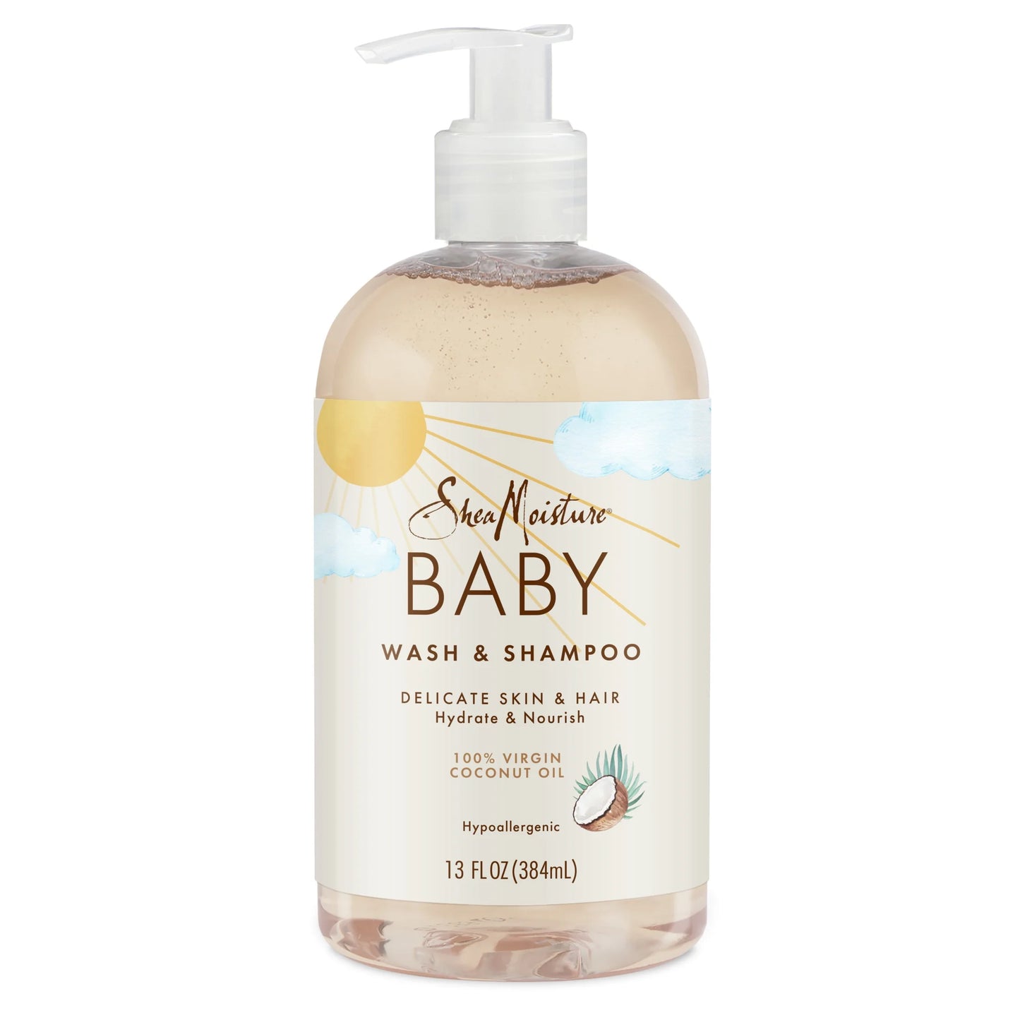 Baby Wash and Shampoo with 100% Virgin Coconut Oil, Sweet Pea & Murumuru, 13 Fl Oz