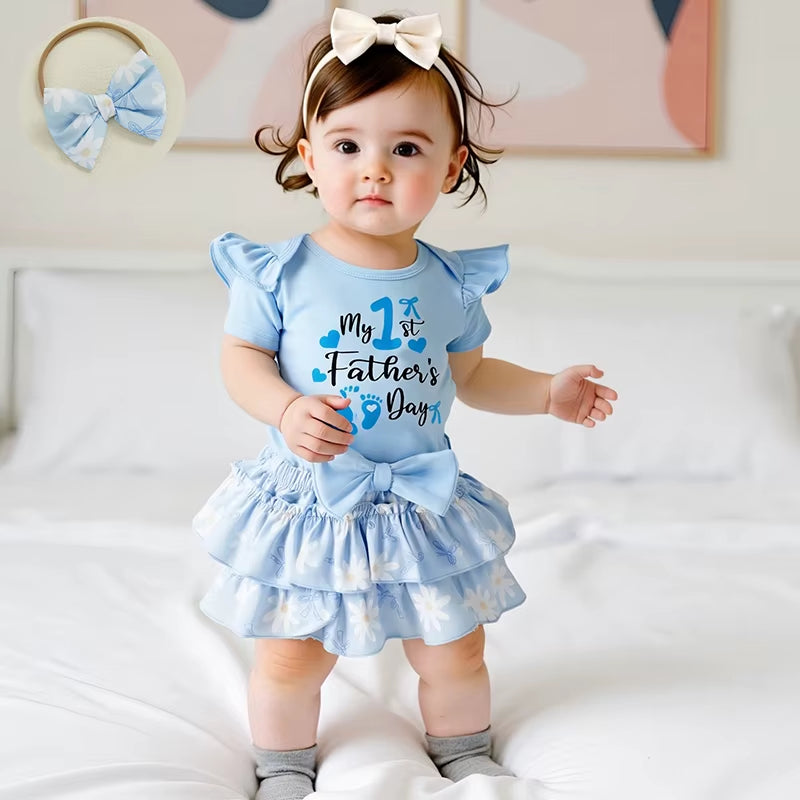 Daddy S Little Princess Father S Day Matching Outfits Letter Print Romper Shorts Headband 3Pcs Clothing Set for Baby Girl
