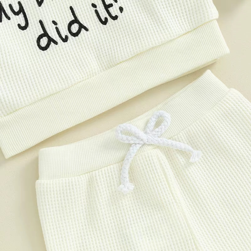 Baby Girl Boy Christmas Outfit Letter Monster Hand Pattern Long Sleeve Waffle Sweatshirts Long Pants 2Pcs Fall Clothes Set