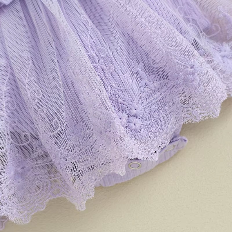 Newborn Baby Girls Rompers Dress Mesh Baby Girl Clothes Lace Patchwork Ruffle Jumpsuits 2Pc Outfits Sunsuit Baby Clothing