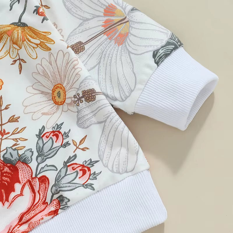 2024-05-23  Toddler Girls Fall Outfits Floral Print Long Sleeve Sweatshirt and Elastic Sweatpants Set Baby Clothes