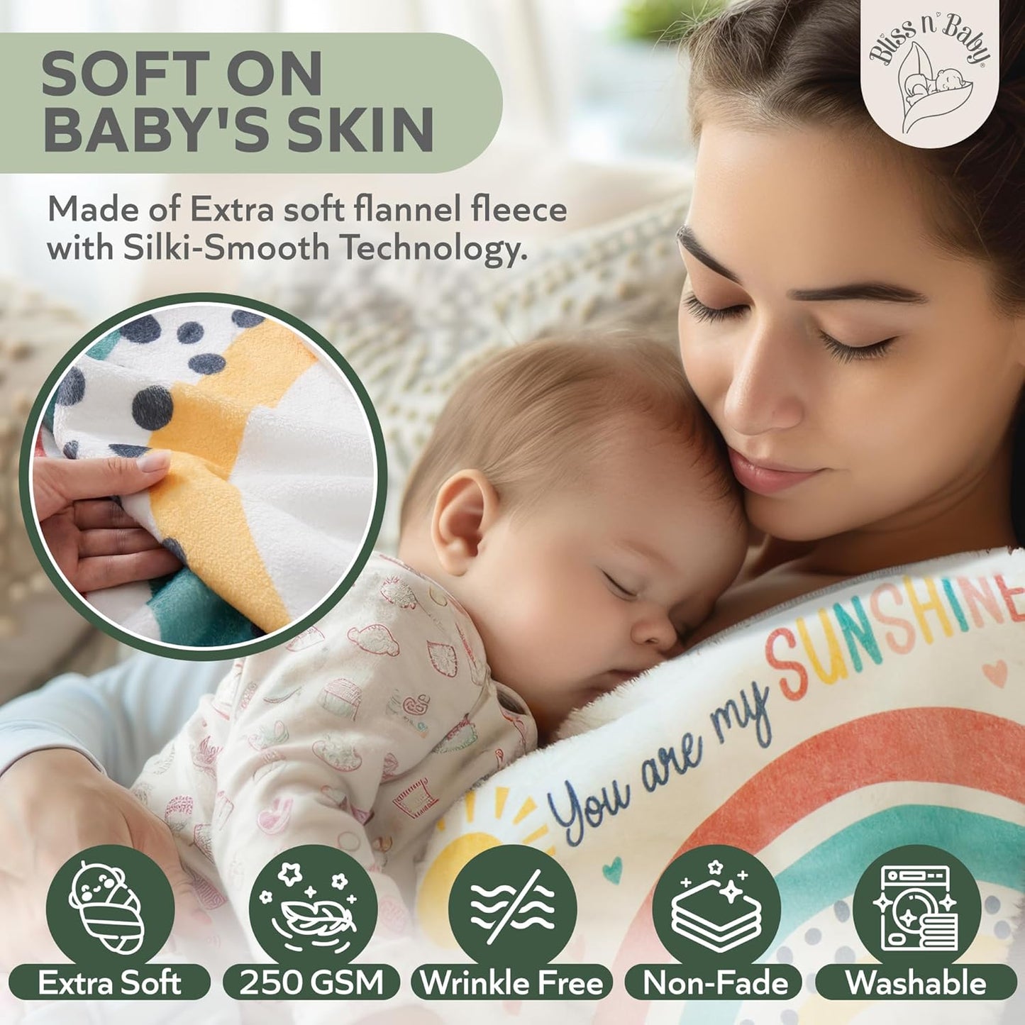 Monthly Milestone Blanket for Baby Girl - 60"X40" - Wrinkle Free Newborn Age Month Blanket with Growth Chart - Washable & Dryable - W/Frames & Cotton Bib - Boho Theme