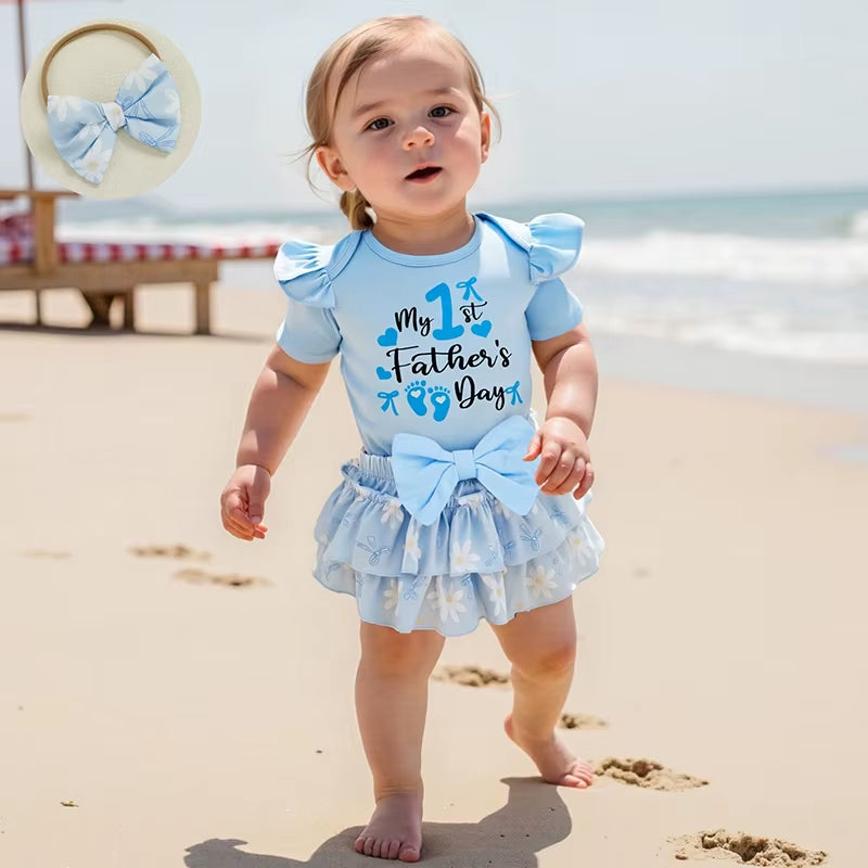 Daddy S Little Princess Father S Day Matching Outfits Letter Print Romper Shorts Headband 3Pcs Clothing Set for Baby Girl
