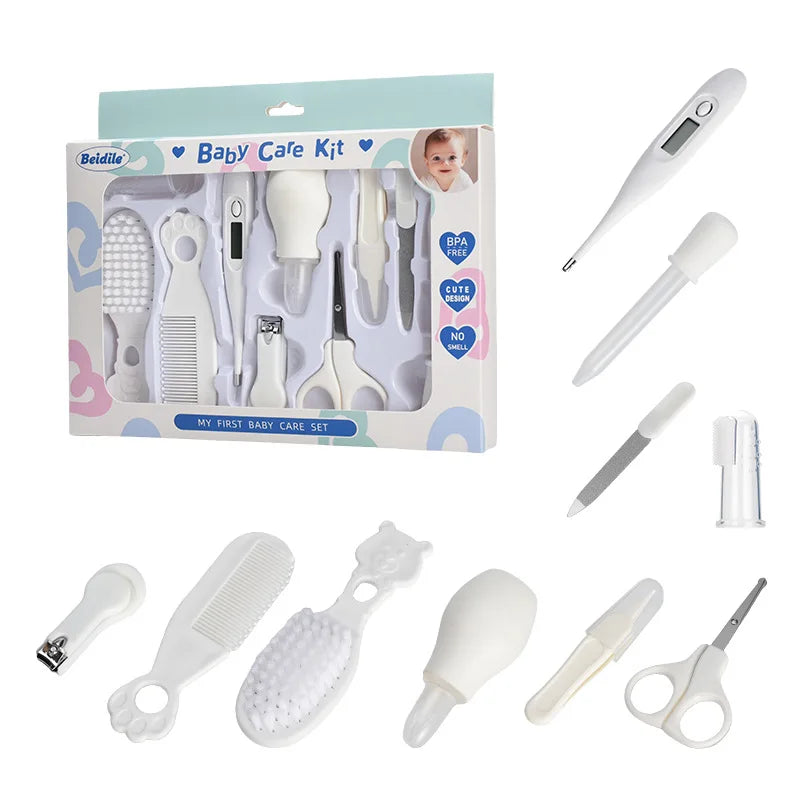 Baby Care Kit Kid Multi-Functional Nail Clipper Comb Hair Thermometer Grooming Brush Kit Scissors Baby Health Care Set Newborn
