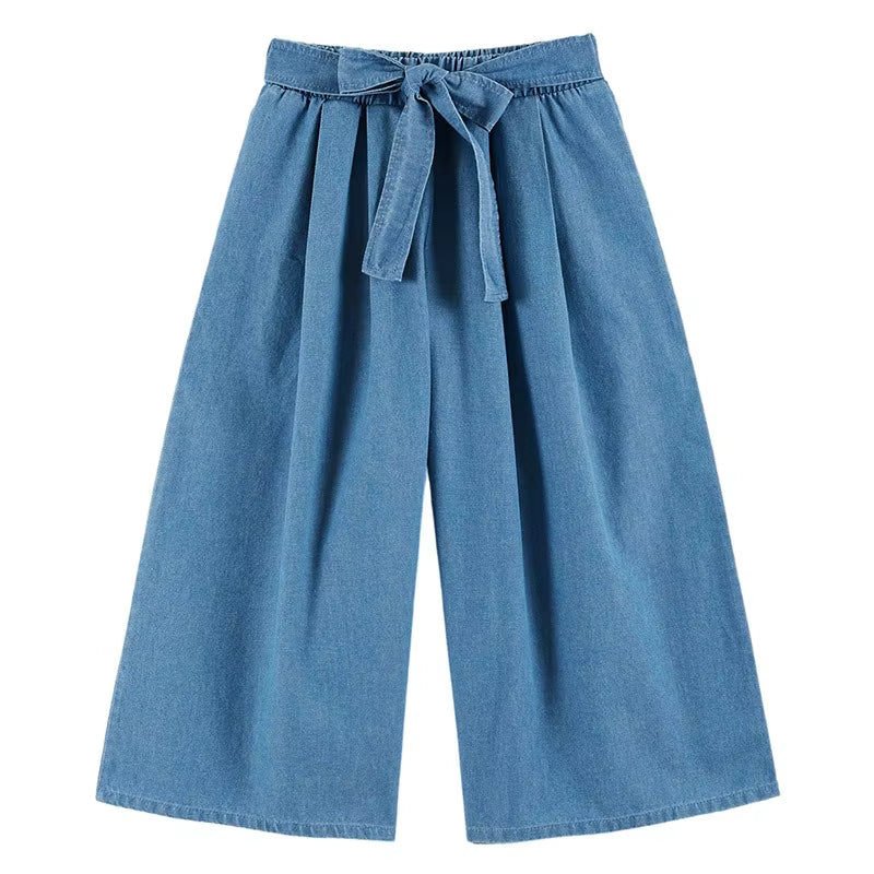 Printed Kids Pleated Blouse Top Shorts Set 2025 Summer EM Brand Embroidery Girl Princess Dress Denim Overalls Pant Children Set