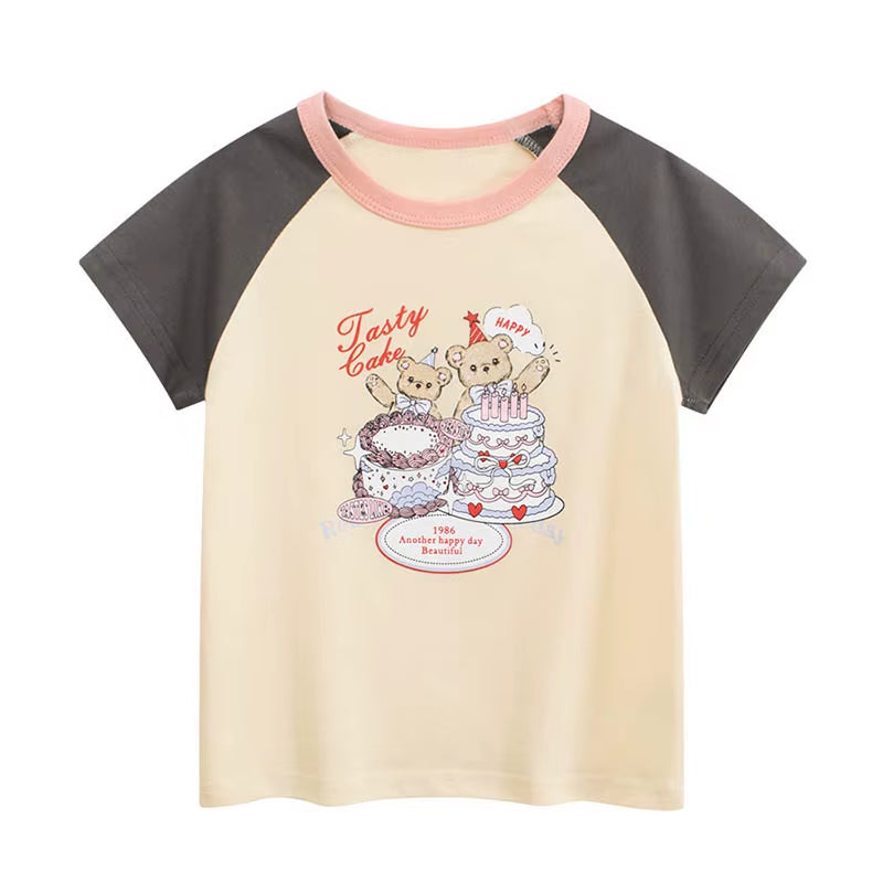 2025 Summer Children Short Sleeve T-Shirts for Girl Printed Bear Baby Girl Top 2-8 Years Baby Girl T Shirts Toddler Girl Clothes