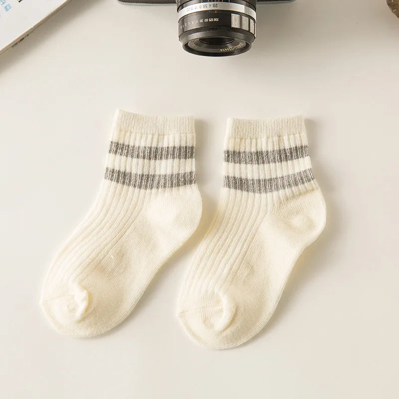 Cotton Children Socks Kids Socks Stripe Boys Girls White School Socks Sport Basketball Athletic Meias Coloured 2 Stripes 1-8 Y