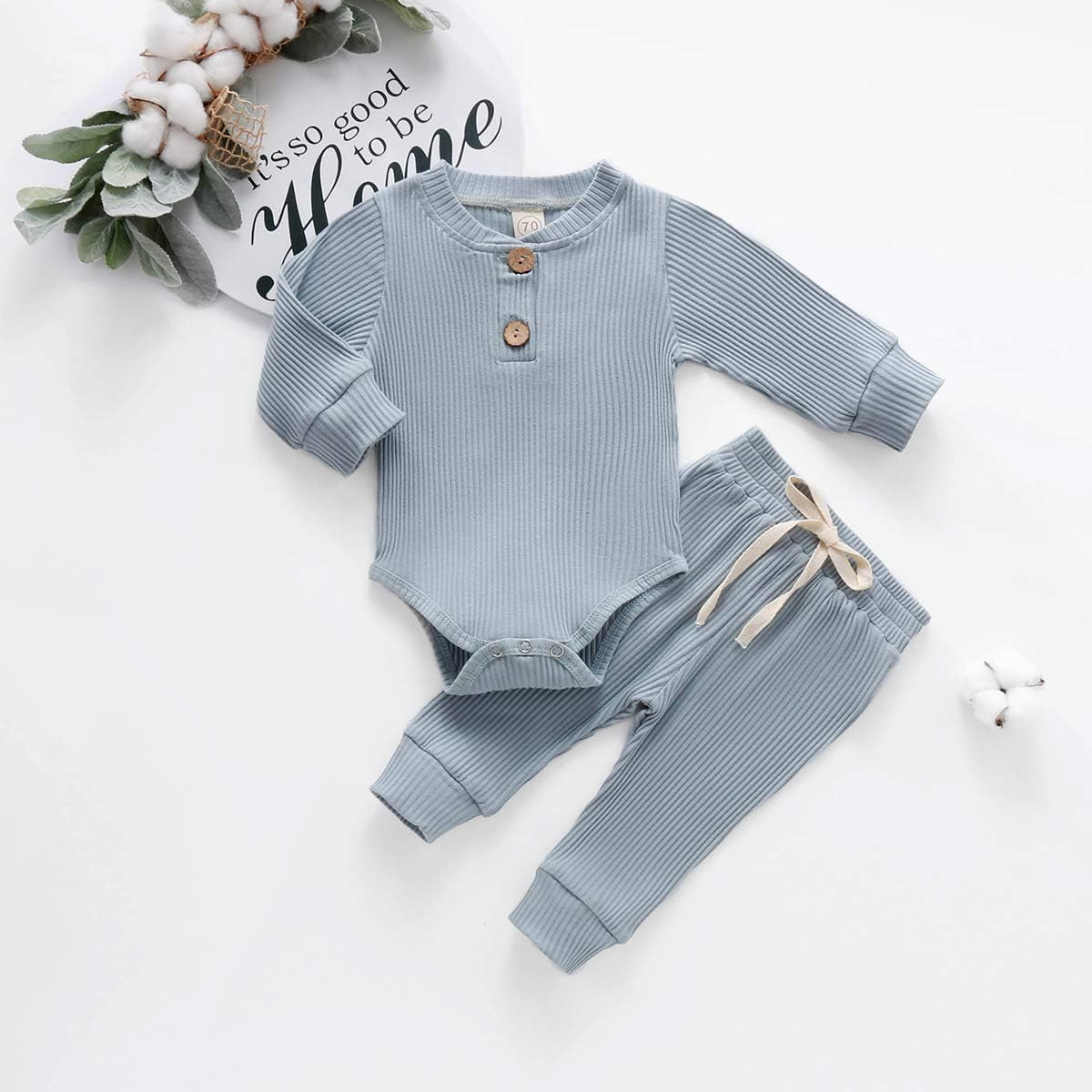 Newborn Baby Girl Boy Fall Clothes 3 6 12 18 24 Months Outfits Long Sleeve Knitted Cotton Romper & Pants Infant Winter Sets
