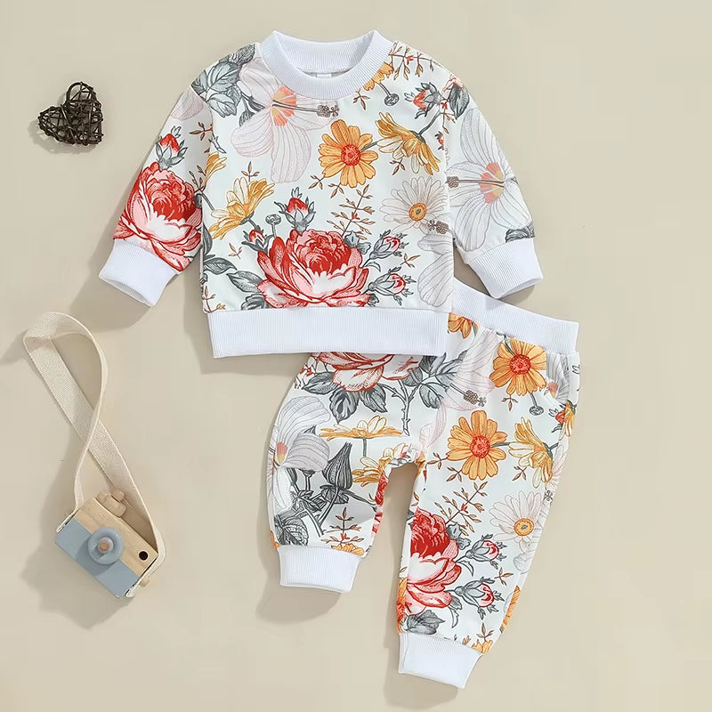 2024-05-23  Toddler Girls Fall Outfits Floral Print Long Sleeve Sweatshirt and Elastic Sweatpants Set Baby Clothes