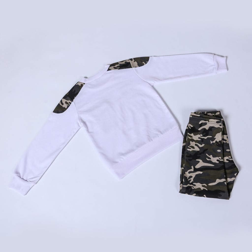 Clothing Sets for Boys 2PCS Kids Letter Tops Set Teen Camouflage Pants Outfits Boys Baby Tracksuit (White, 7-9 Years)